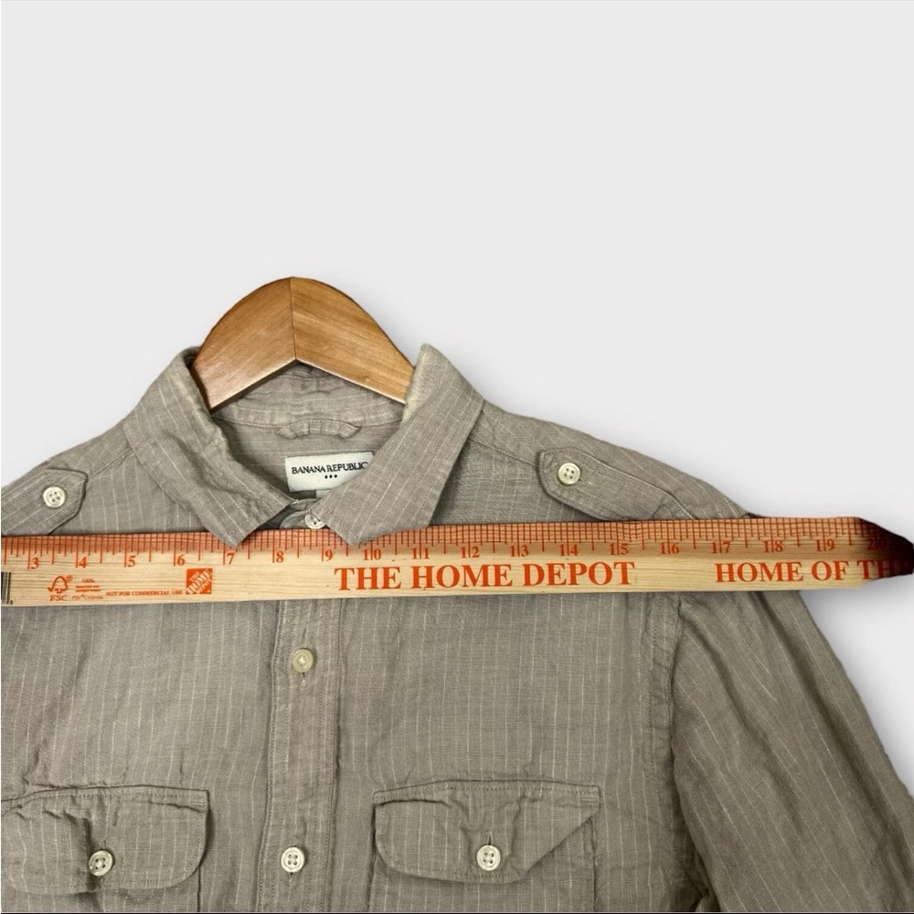 Banana Republic 100% Linen Military Long Sleeve Shirt Women’s M 15-15.5 Brown - Picture 7 of 9